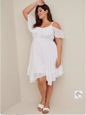 LIKE NEW Torrid Hanky Hem White Cold- Shoulder Skater Dress